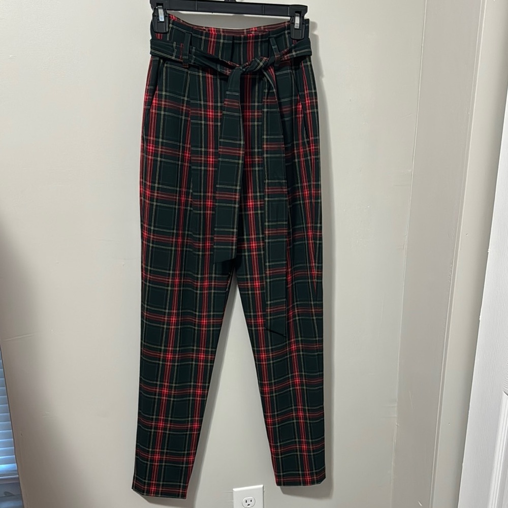 NWT! Antonio Melani Plaid High-Waisted Trousers‎